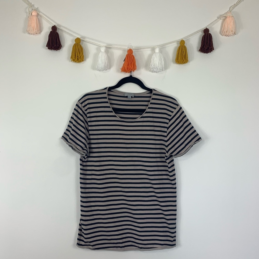 COS Striped Raw Hem Cotton Tee Small